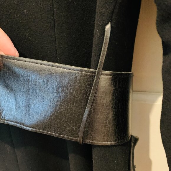 Mackage Coat Black Wool Cashmere Blend Leather Belt Trim Womens Size XS - Picture 7 of 16